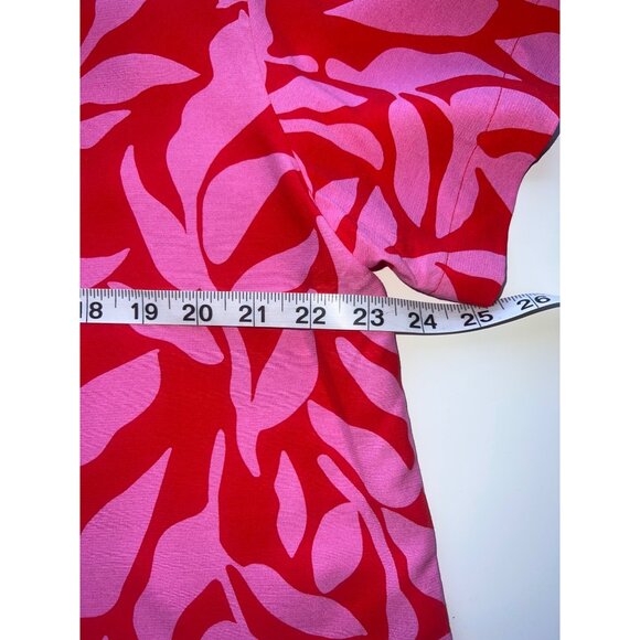 A New Day Button Up Womens M Red Pink Leaf Print 100% Rayon Short Sleeve - Picture 5 of 6